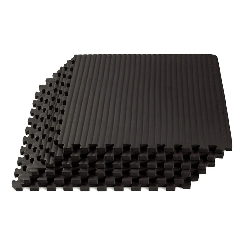 We Sell Mats نبيع حصائر بسماكة 1 بوصة حصائر تمارين فنون القتال من رغوة EVA، نمط تاتامي، بلاط أرضيات متشابك لصالة الألعاب الرياضية المنزلية، MMA، حصائر مضادة للإرهاق، 24 بوصة × 24 بوصة، أسود (TL-25M)، 24 قدم مربع (6 بلاطات) - Image 1